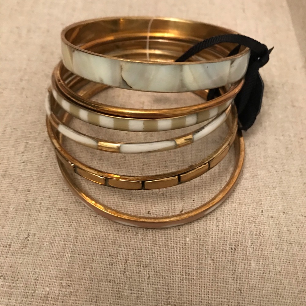 White and Gold Tone Bangle 6 pc Stack